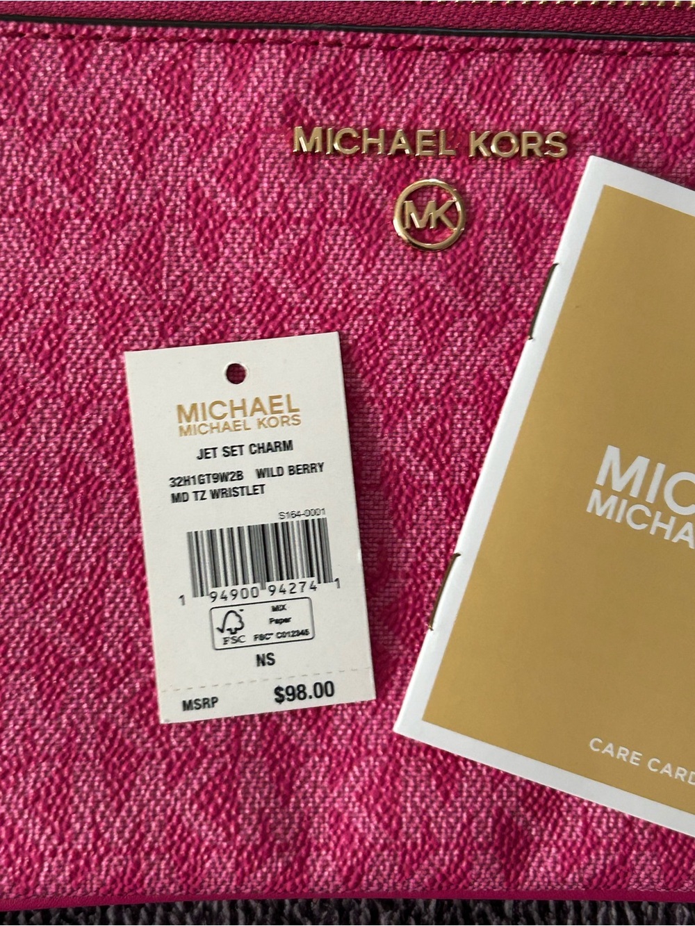 Michael Kors Hot Pink Signature Wristlet Zip Pouch with Gold Hardware New - Picture 6 of 6